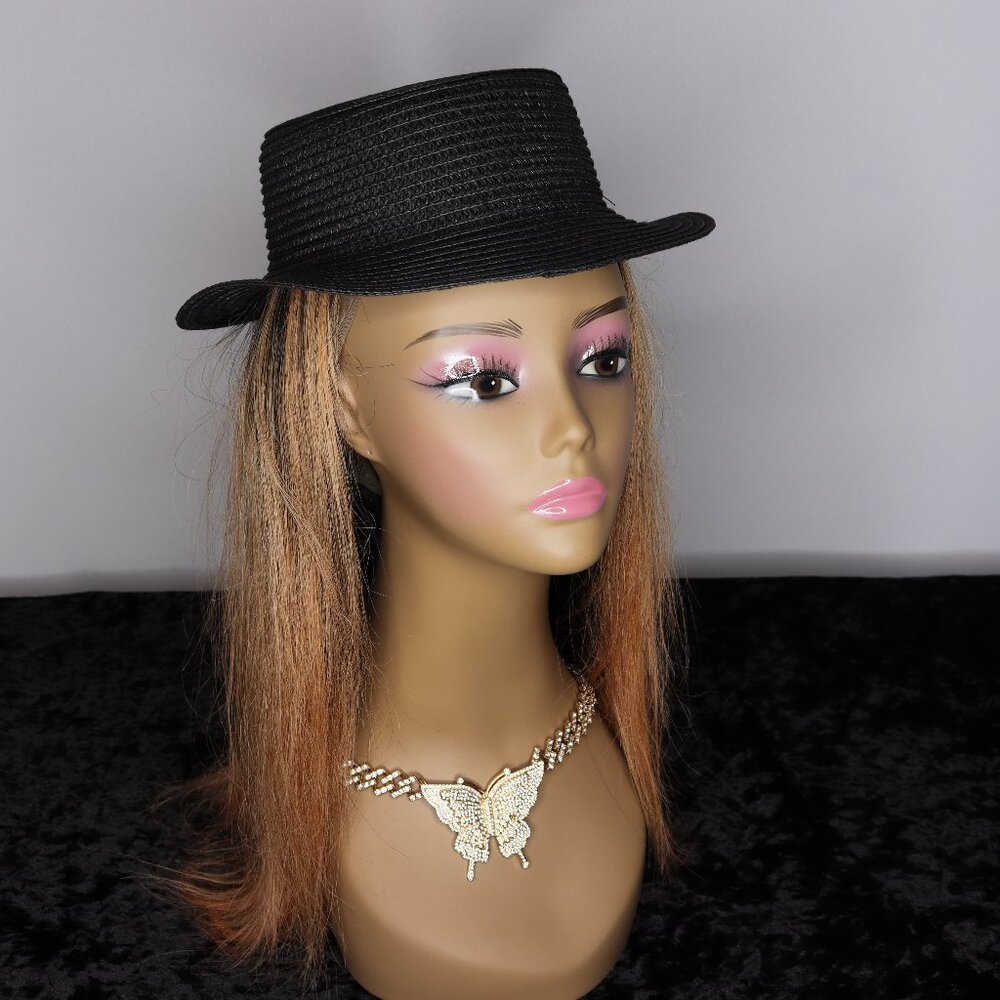 Women's Woven Boater Hat - Black